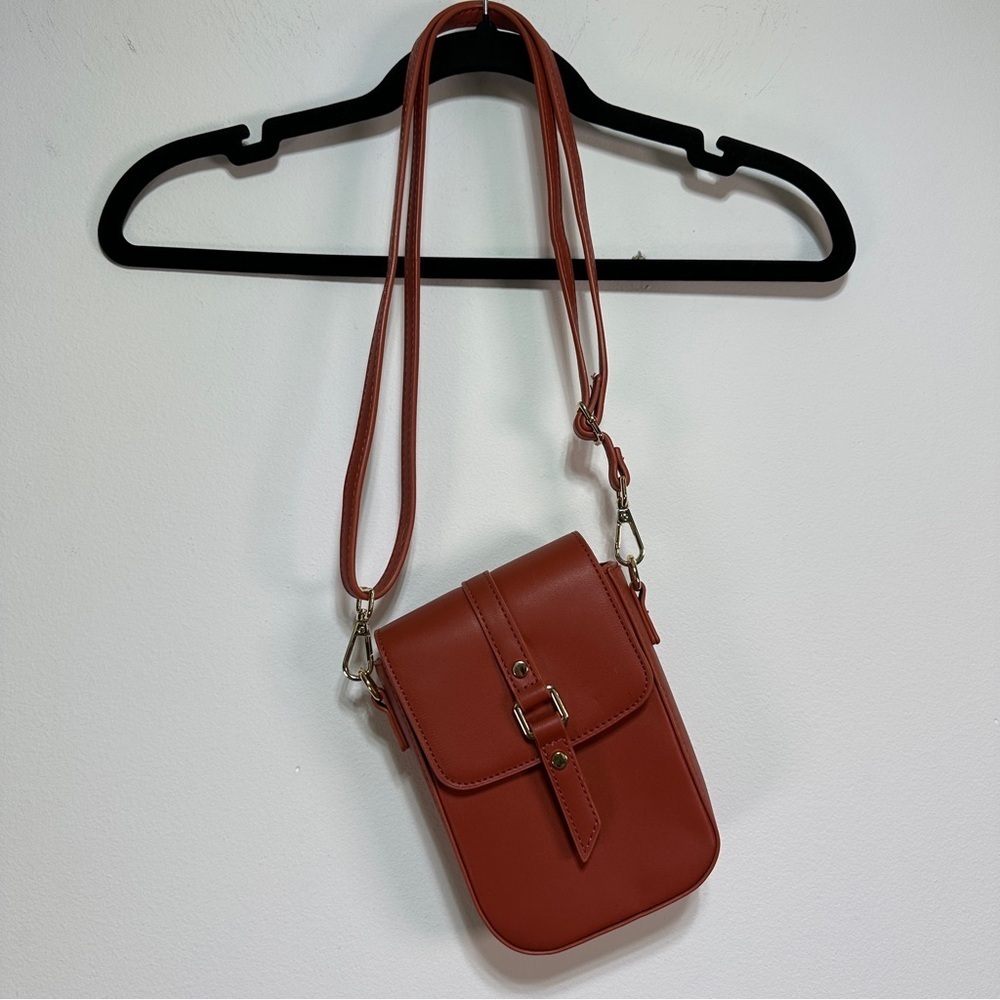 Cleo | Small Crossbody Phone Bag | Rust Red Mini Bag with Adjustable Strap - Picture 3 of 7
